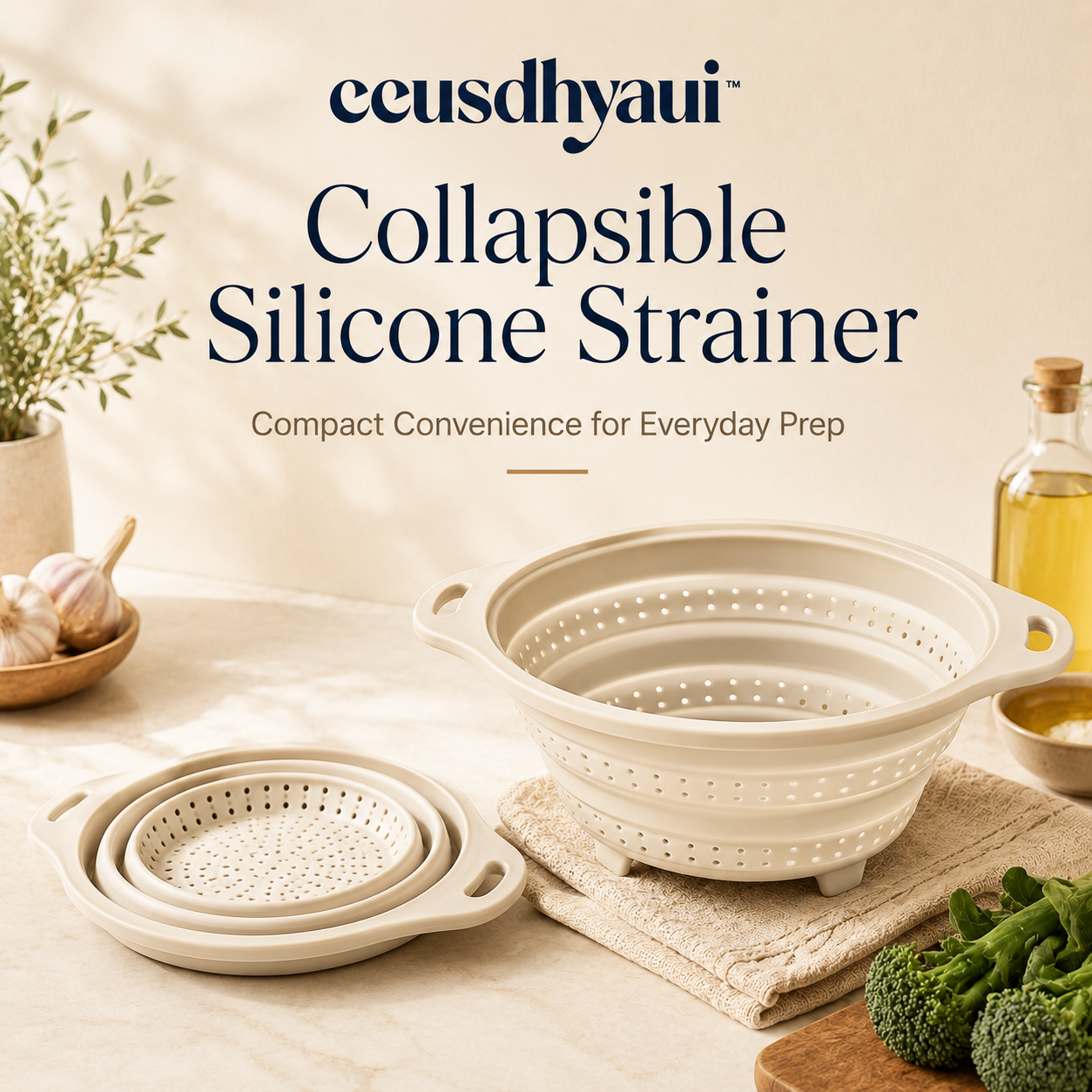 ceusdhyaui™ Collapsible Silicone Strainer | Space-Saving Kitchen Colander, Fruit Vegetable Washer, Pasta Drainer