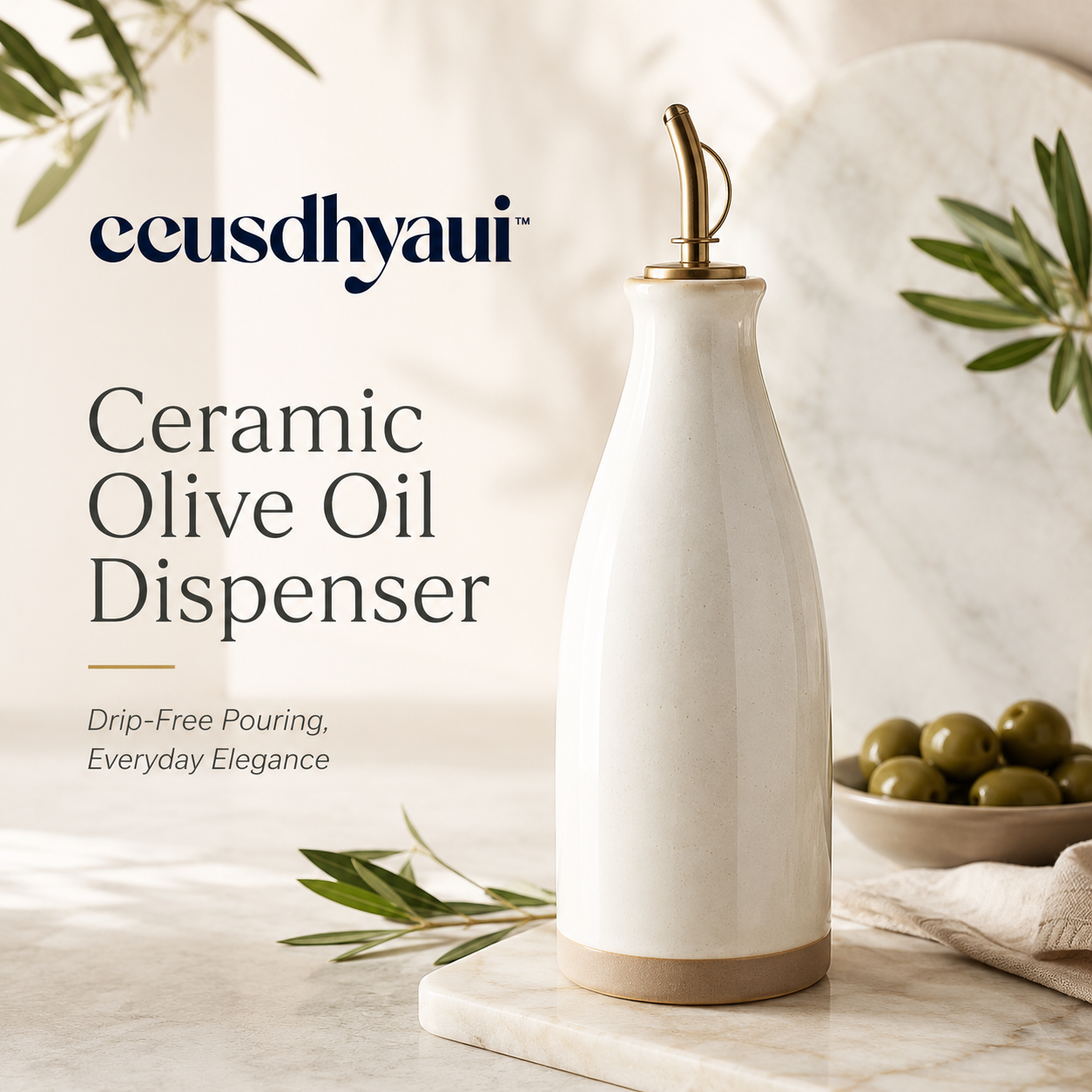 ceusdhyaui™ Ceramic Olive Oil Dispenser | Minimalist Oil Pour Bottle, Vinegar Cruet, Countertop Kitchen Accent