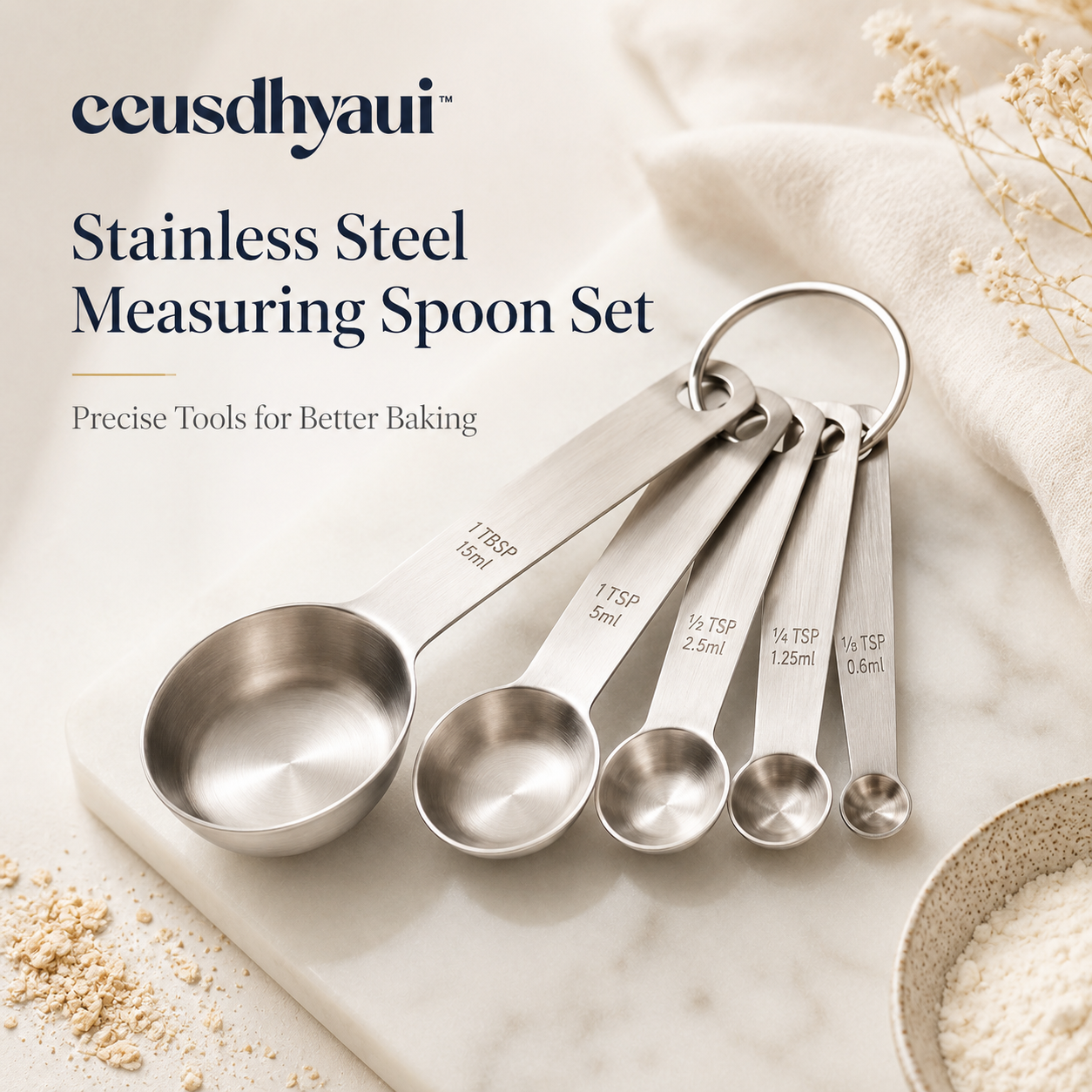 ceusdhyaui™ Stainless Steel Measuring Spoon Set | Baking Measuring Spoons, Precise Kitchen Tools, Stackable Scoop Set