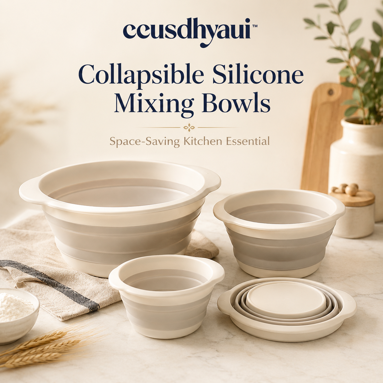 ceusdhyaui™ Collapsible Silicone Mixing Bowls | Space-Saving Kitchen Bowls, Flexible Prep Bowls, Small Kitchen Storage