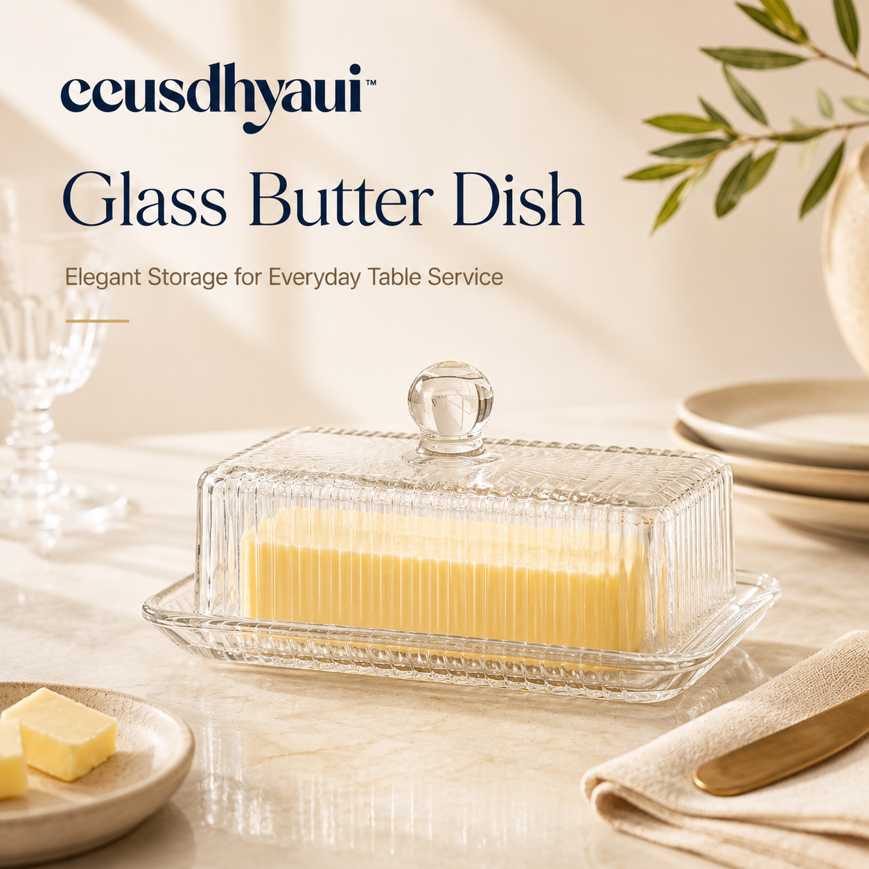 ceusdhyaui™ Glass Butter Dish with Lid | Elegant Butter Keeper, Covered Butter Tray, Minimalist Table Storage
