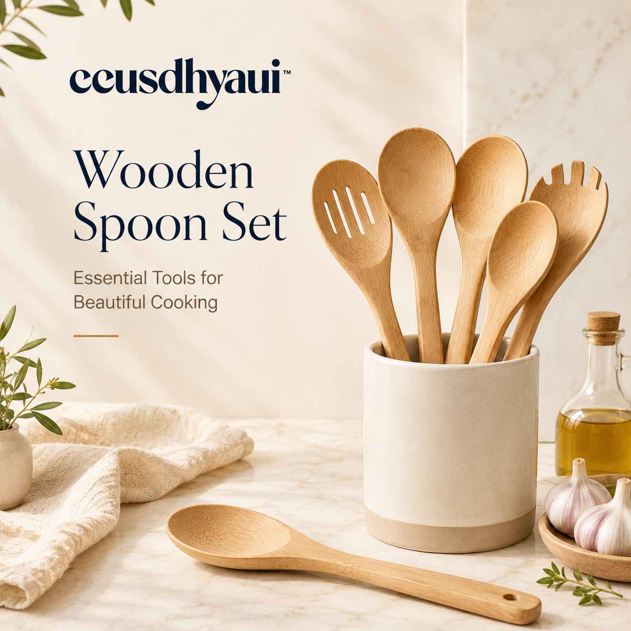 ceusdhyaui™ Multi-Purpose Wooden Spoon Set | Premium Cooking Utensils, Non-Scratch Kitchen Tools, Stirring & Serving Spoons