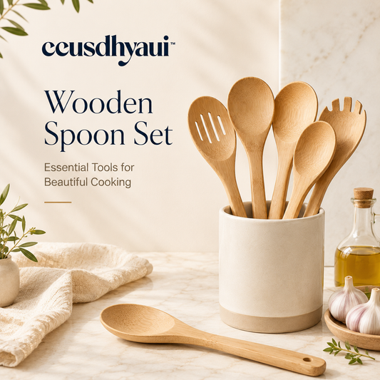 ceusdhyaui™ Multi-Purpose Wooden Spoon Set | Premium Cooking Utensils, Non-Scratch Kitchen Tools, Stirring & Serving Spoons