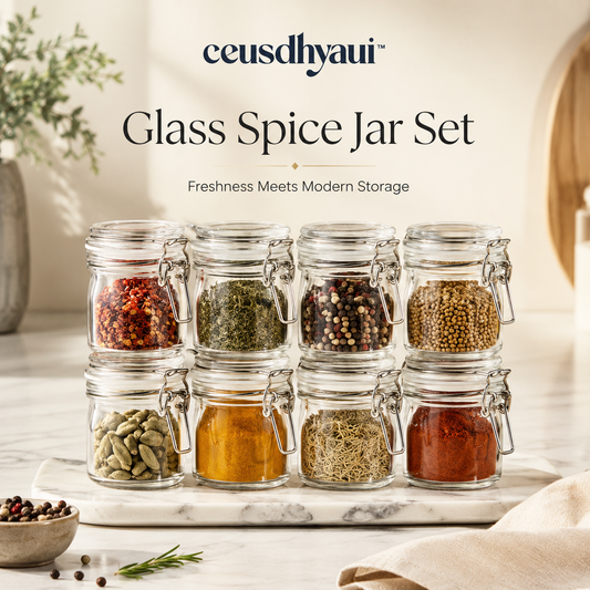 ceusdhyaui™ Glass Spice Jar Set | Airtight Spice Containers, Modern Pantry Storage, Herb & Seasoning Organizer