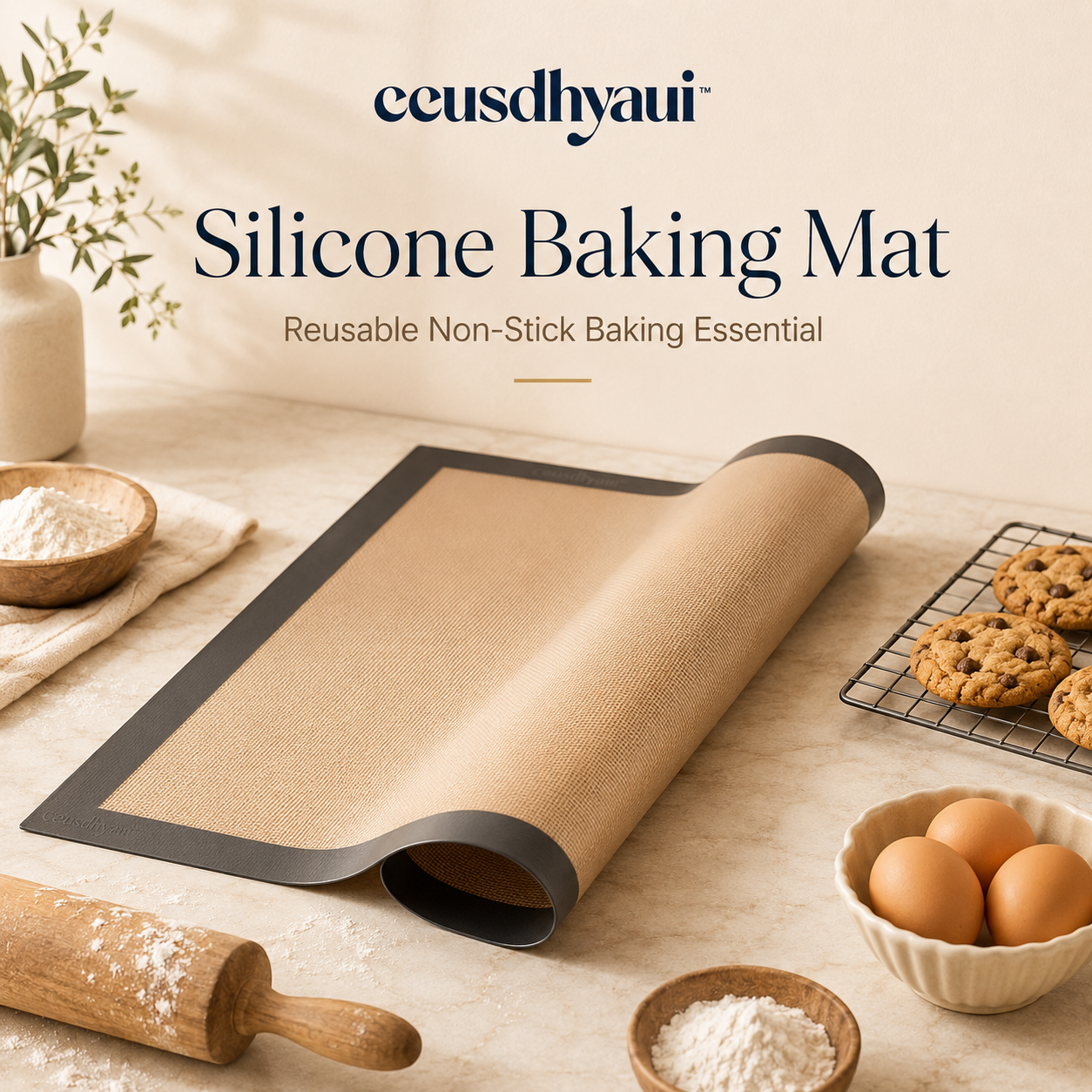 ceusdhyaui™ Silicone Baking Mat | Non-Stick Oven Liner, Reusable Cookie Sheet Mat, Easy-Clean Baking Surface