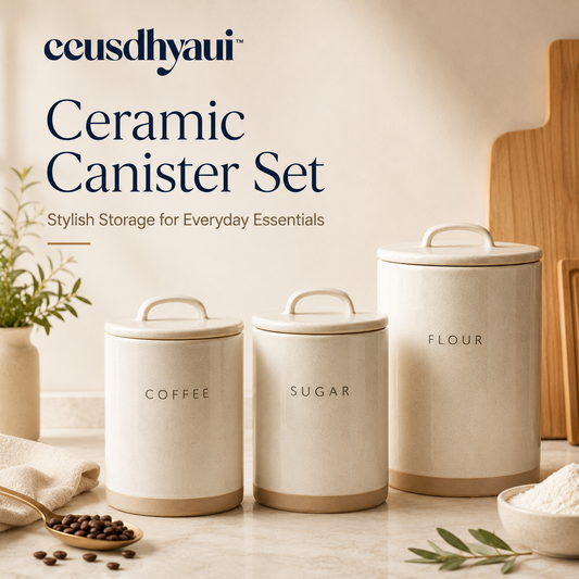 ceusdhyaui™ Modern Ceramic Canister Set | Coffee Sugar Flour Storage, Airtight Kitchen Counter Jars, Pantry Organizer