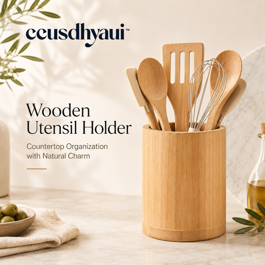 ceusdhyaui™ Wooden Utensil Holder | Bamboo Kitchen Organizer, Countertop Spoon Crock, Minimalist Cooking Tool Storage